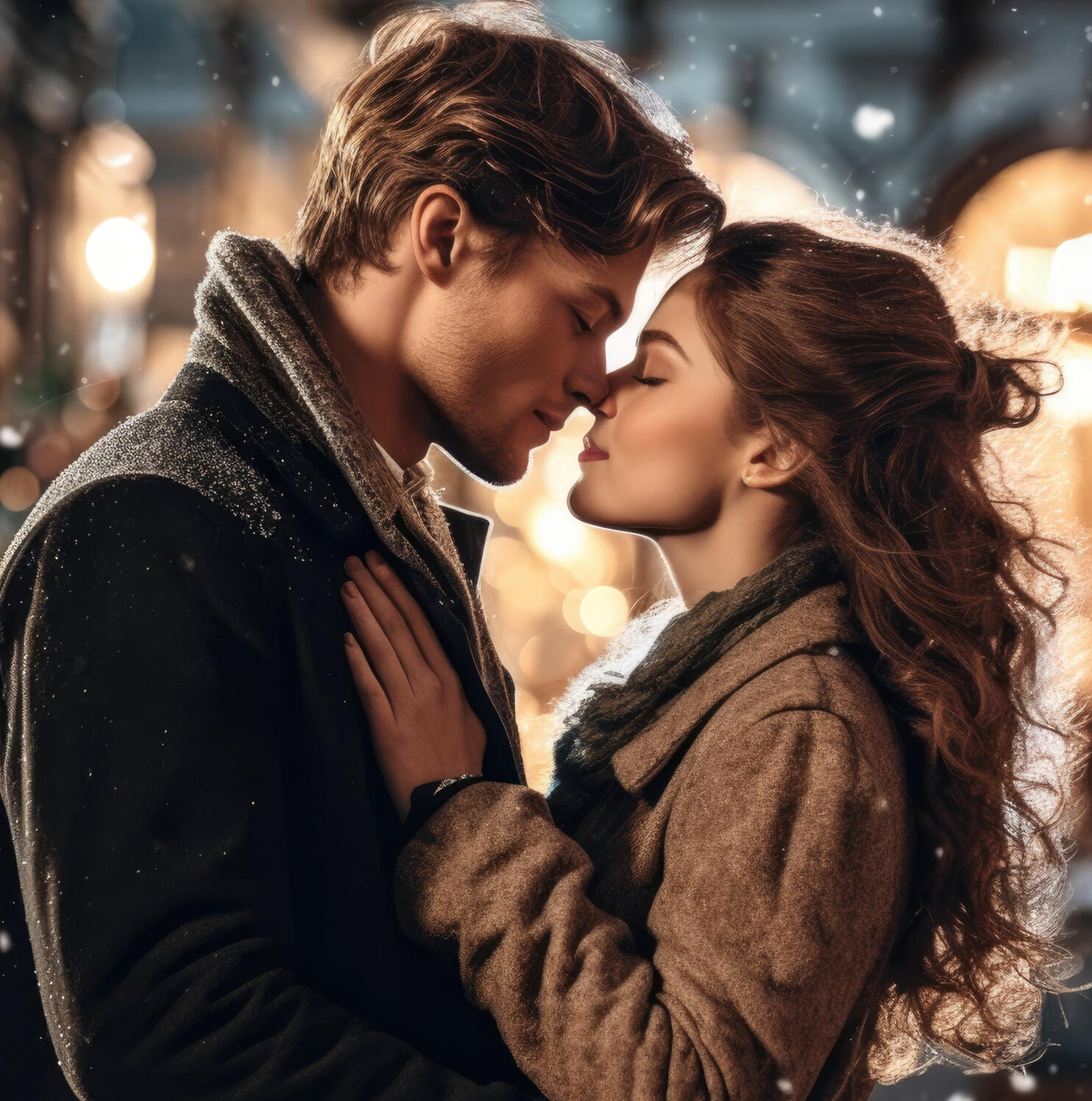 Photo a couple paused in an almost kiss